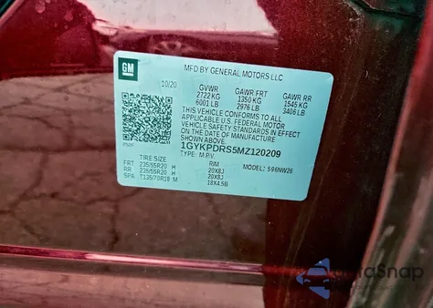 2021 Cadillac Xt6 Premium Luxury z USA, uszkodzony, nr VIN 1GYKPDRS5MZ120209